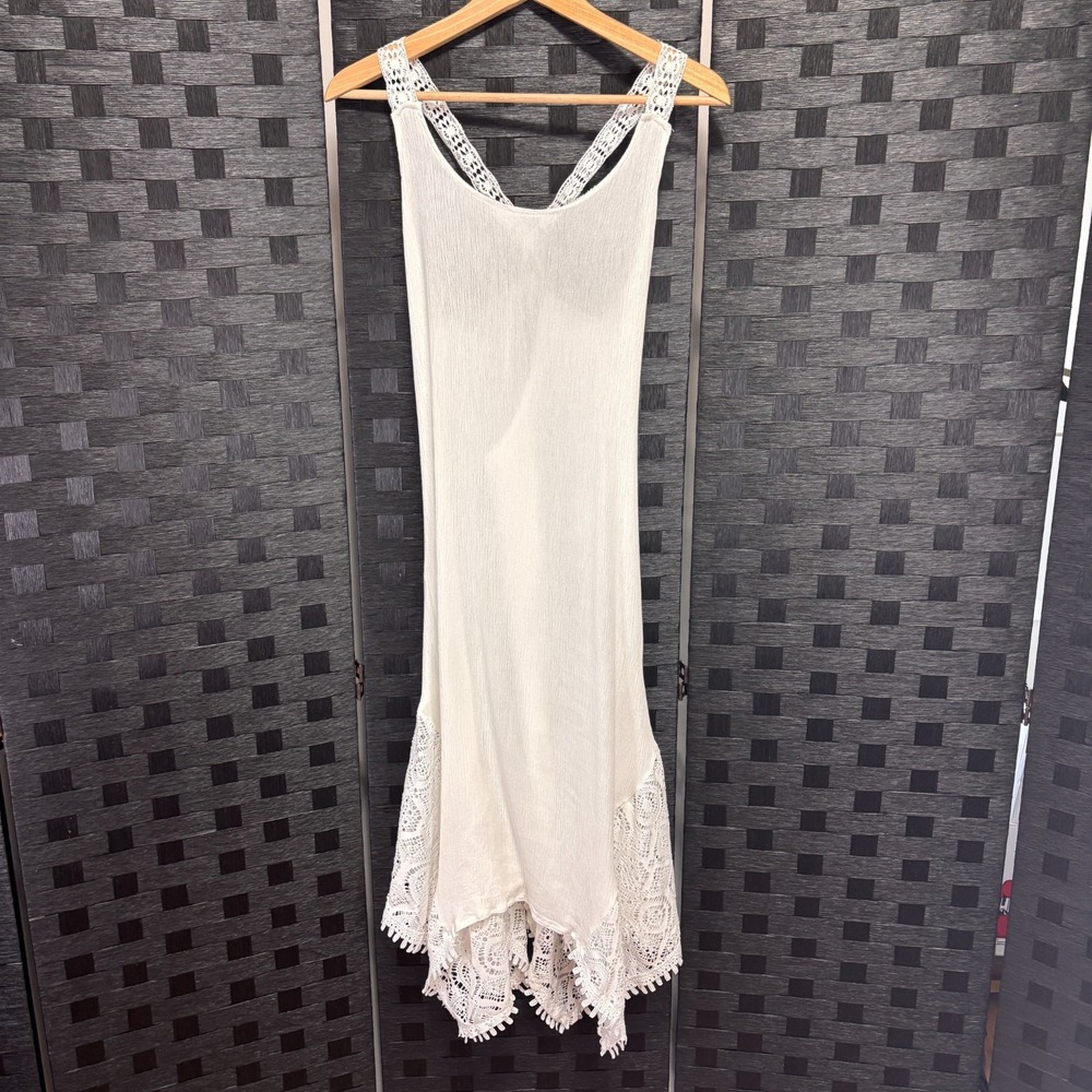 Sleeveless Beach Dress Crocheted Lace Straps Sz S Asymmetric Grad Ethereal Bride - Picture 10 of 14